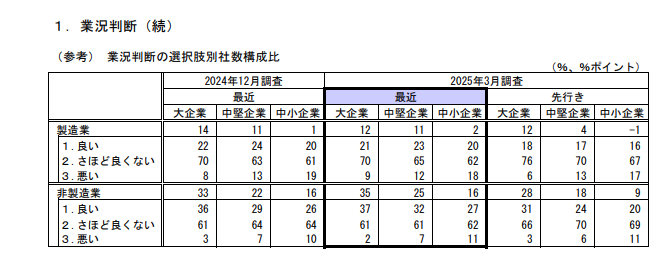 ２０２５．３　日銀短観
業況判断(続)
